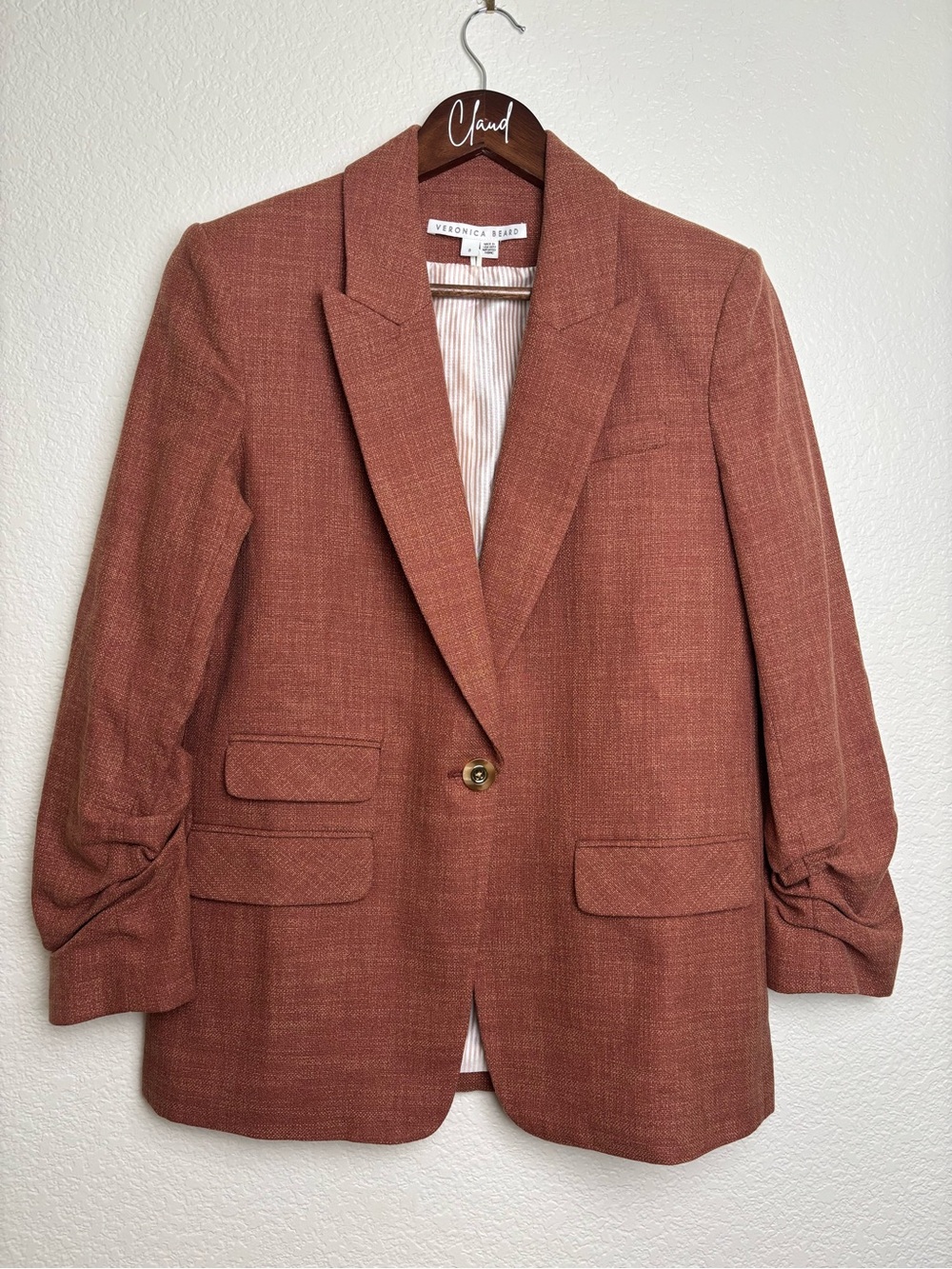Veronica Beard Martel Dickey Jacket Blazer Light Orange Linen Blend Size 8 - Picture 4 of 7
